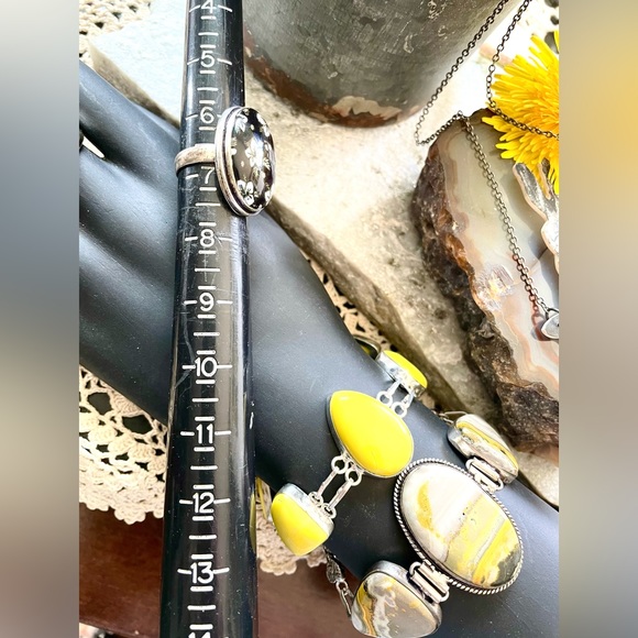 Spectacular 925 Fall Jewelry Yellow Turquoise Bumblebee Sterling Jewelry VTG - Picture 11 of 16